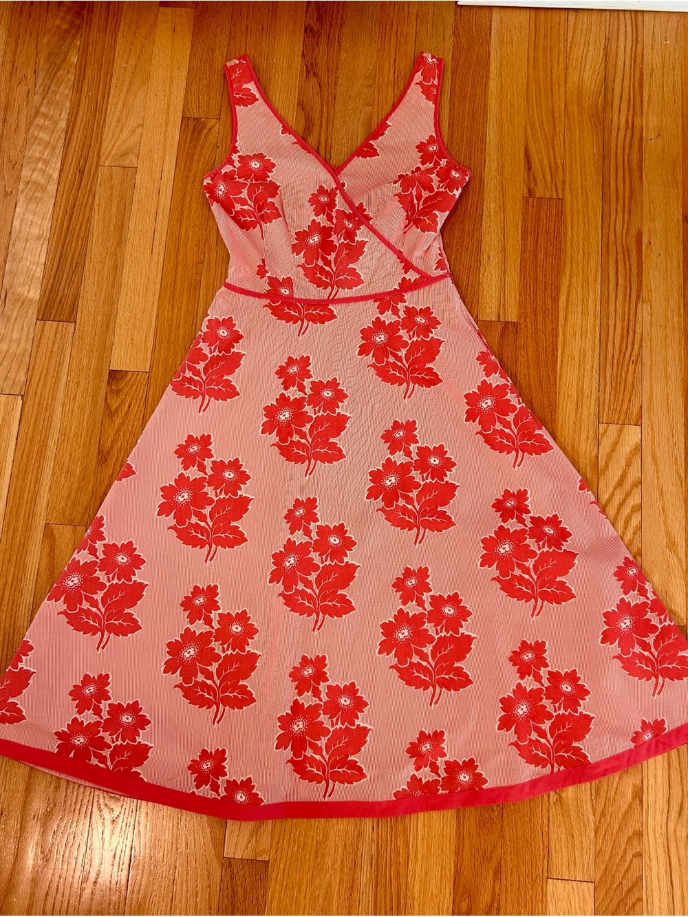 Boden Coral and Pink Floral V‑Neck Sundress